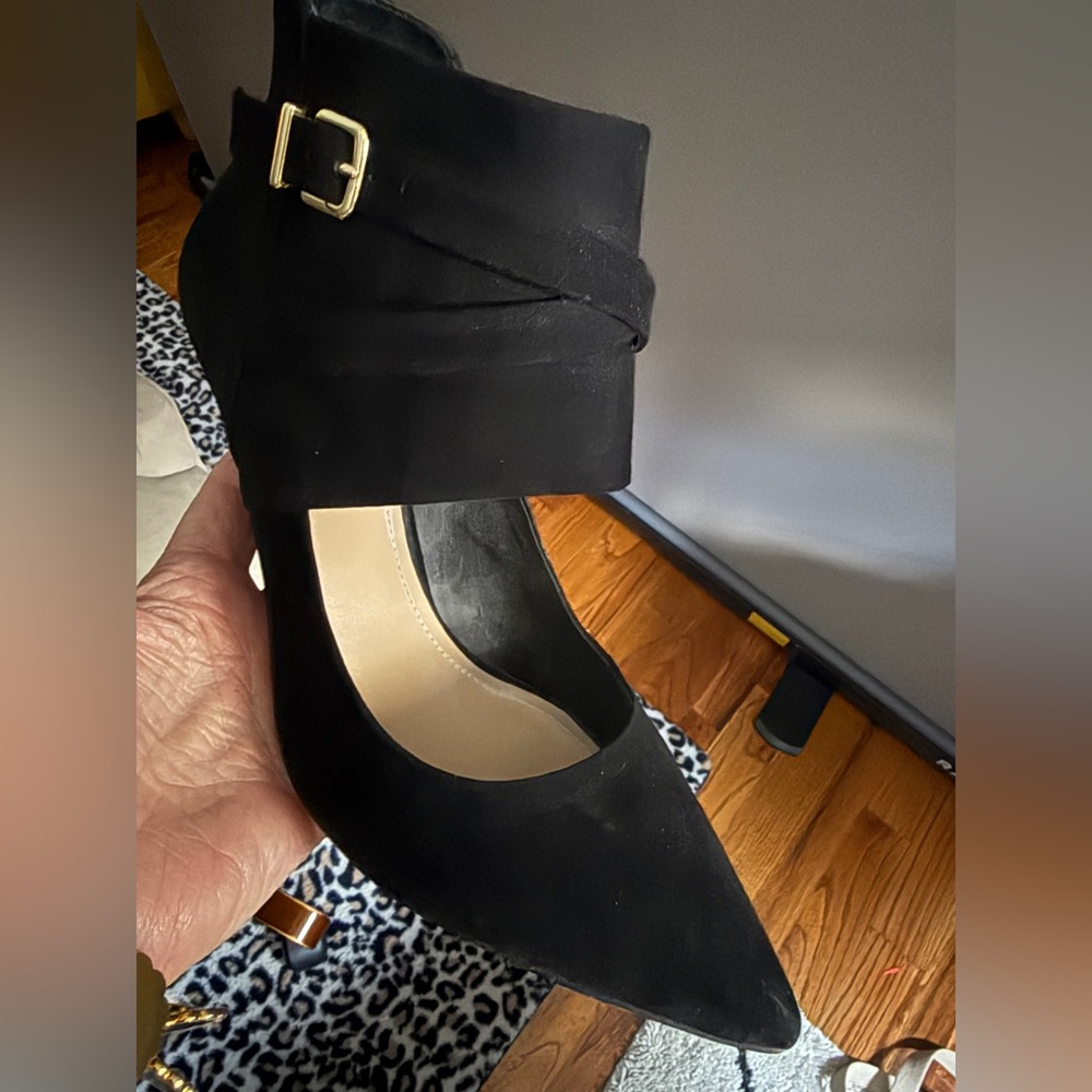 BCBGeneration Black Pointed Toe Ankle Strap Heels - Suede Finish
